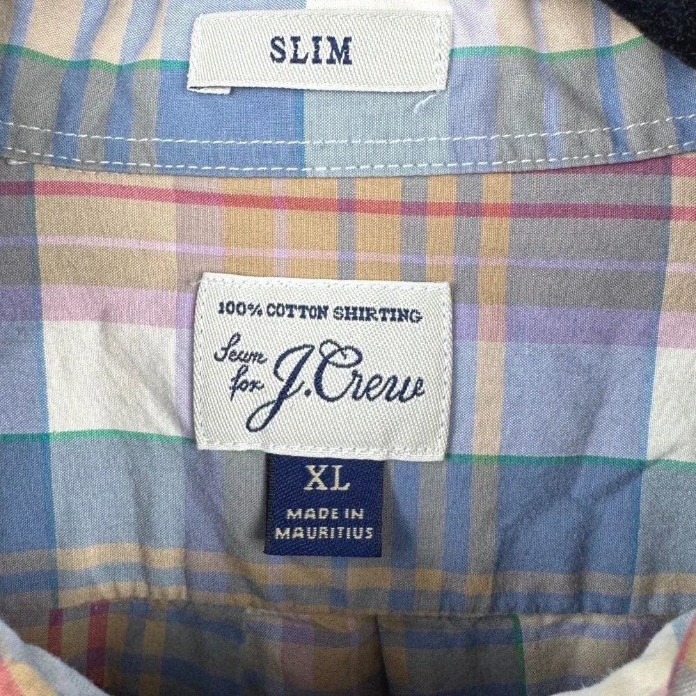 J Crew Shirt Men's XL Slim Fit Plaid Long Sleeve Button‎ Down 100% Cotton